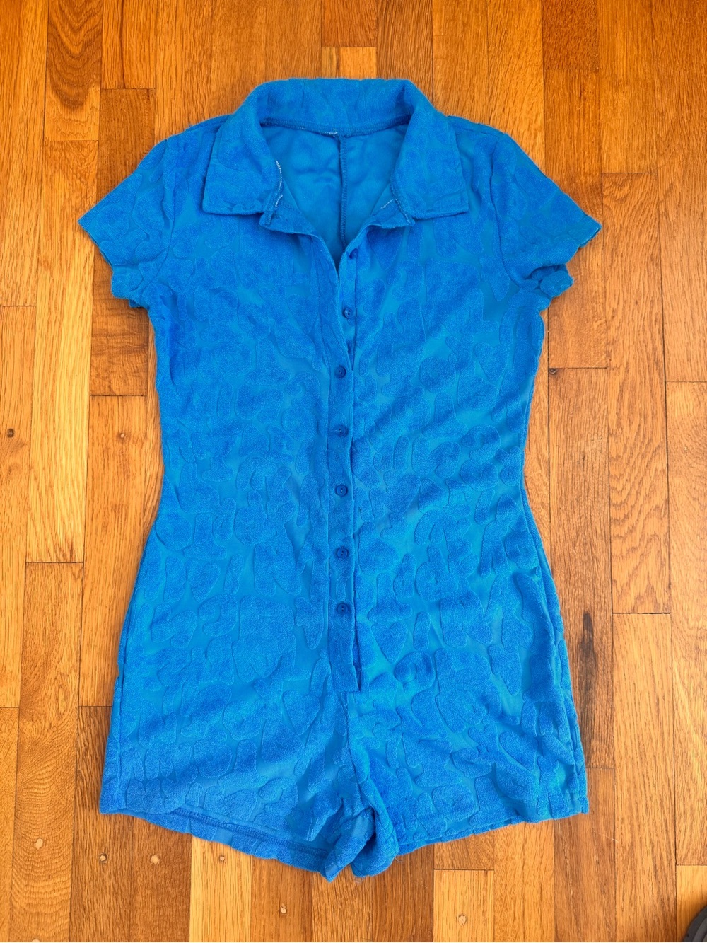 White Fox Boutique Blue Textured Button Romper